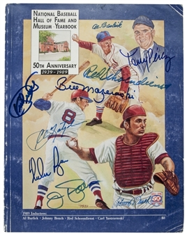 National Baseball Hall of Fame and Museum Multi-Signed 50th Anniversary Yearbook with 80+ Signatures Including Williams, DiMaggio, Mantle, Mays, Musial & Aaron (JSA)